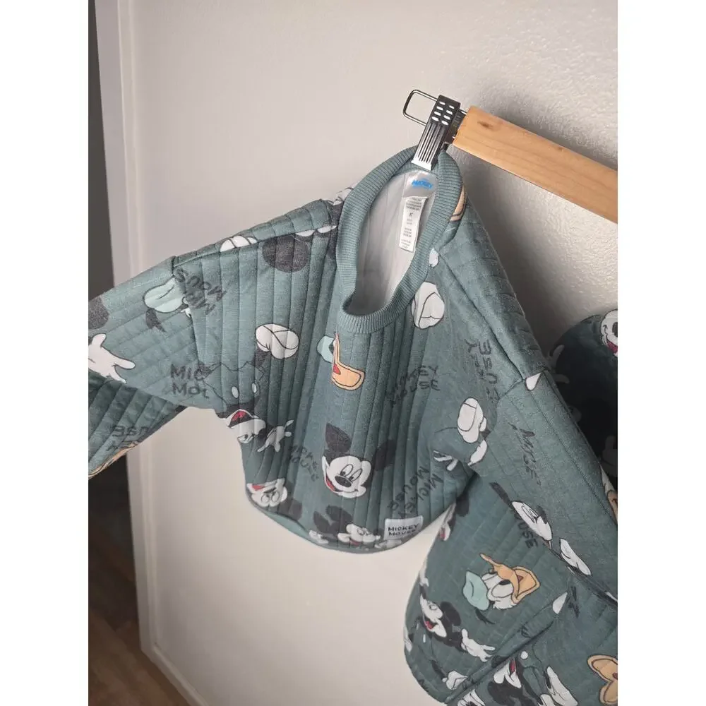 Disney Mickey Friends Set Boys 4T Green Quilted Sweatshirt Jogger Pants